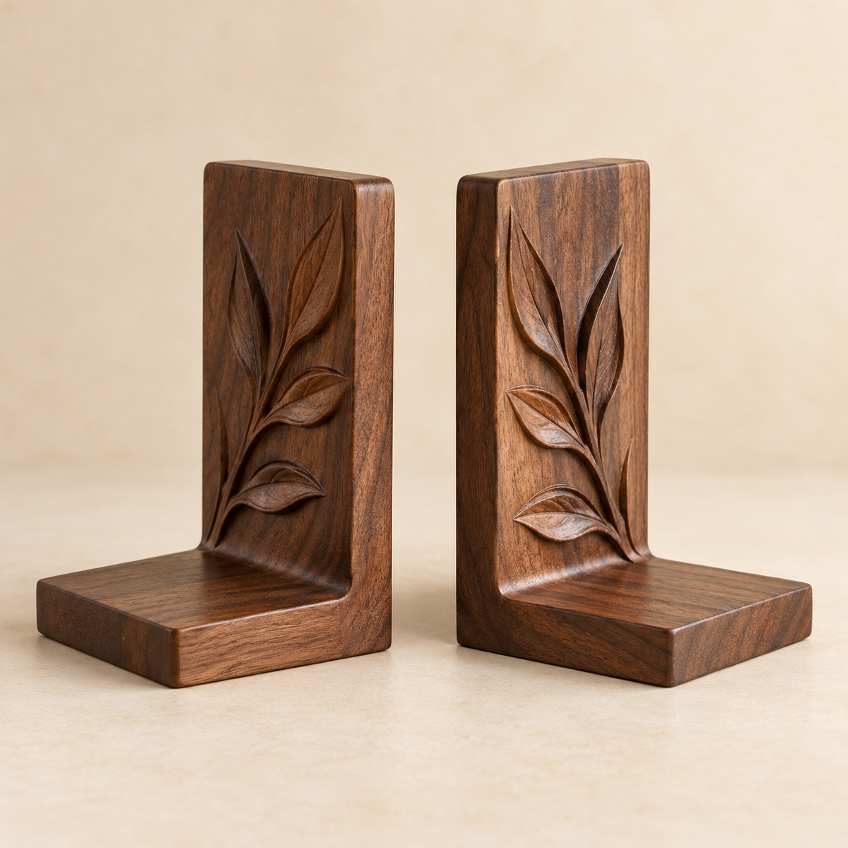 Carved Wood Bookends, Pair — concept image